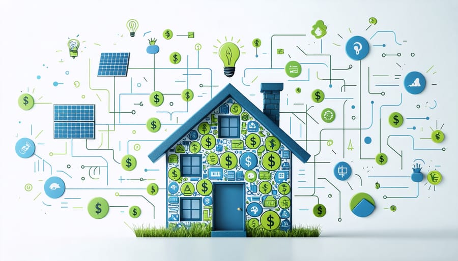 An illustration of a house with integrated tax and energy-efficiency symbols, representing the path to maximizing homeowner tax credits.