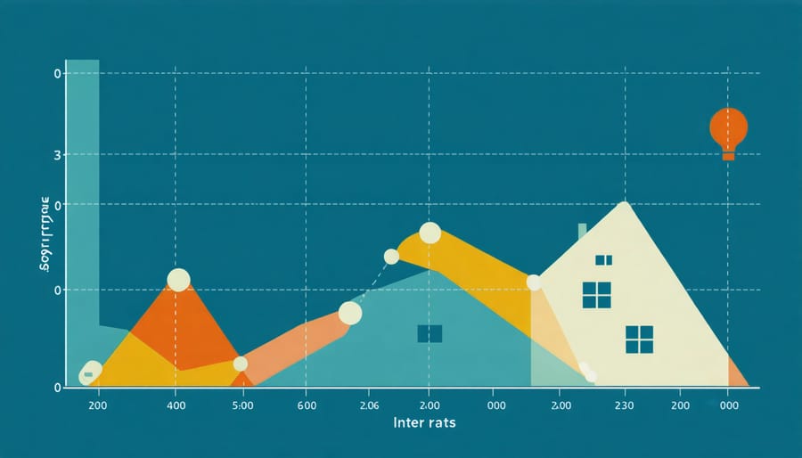 Line chart displaying Federal Reserve interest rates plotted against home price indices over time