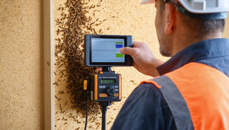 Property inspector using advanced detection technology to identify termite infestation