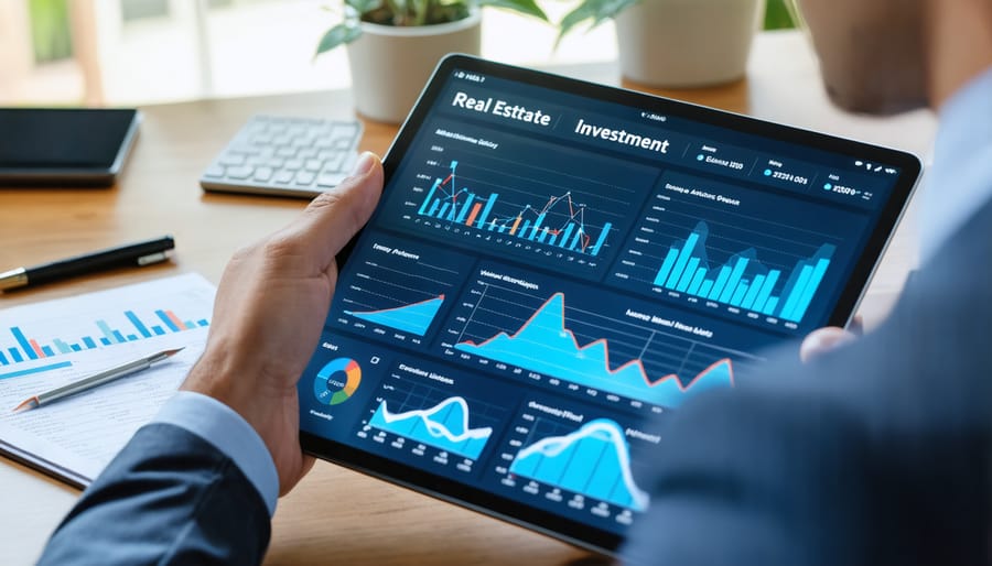 Real estate investment analysis software interface showing financial metrics and graphs