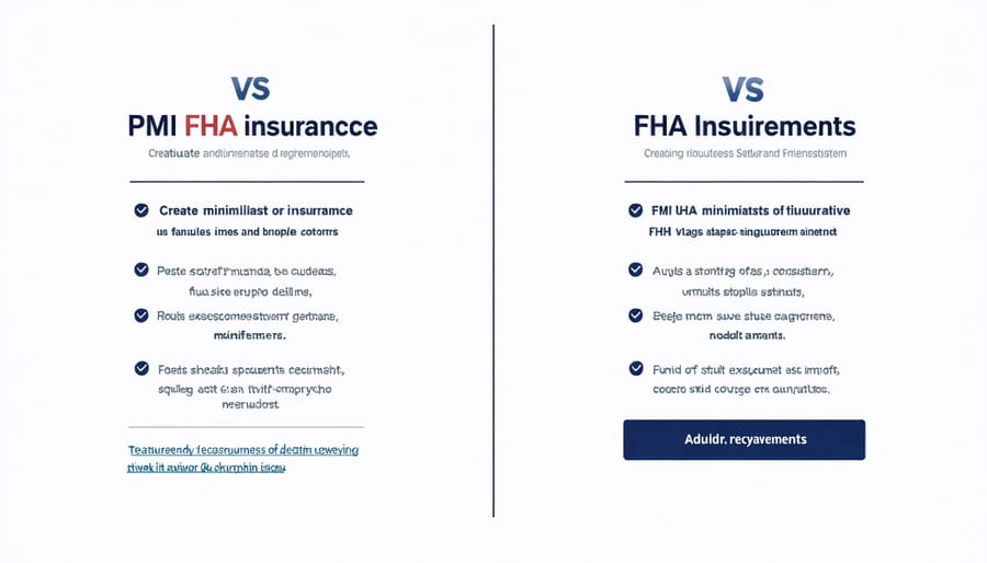 Visual comparison chart showing key differences between Private Mortgage Insurance and FHA Insurance