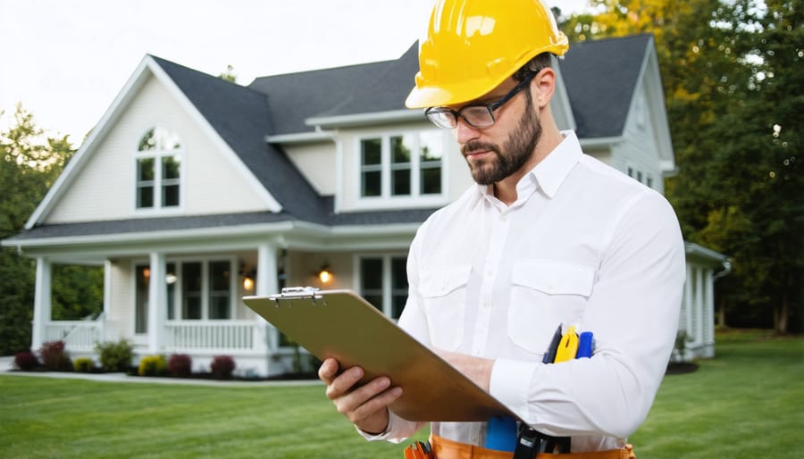 Home inspector conducting thorough property inspection during due diligence period