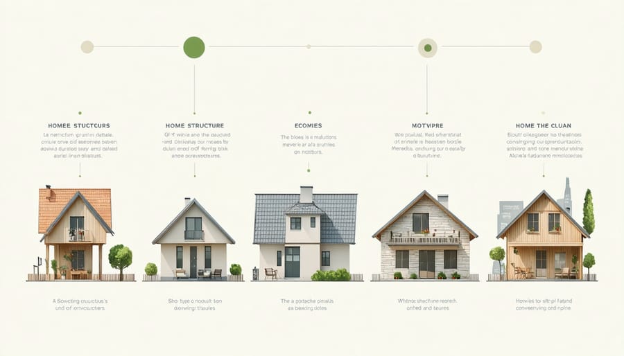 Visual comparison of different property types: house, condo, mobile home, and historic building