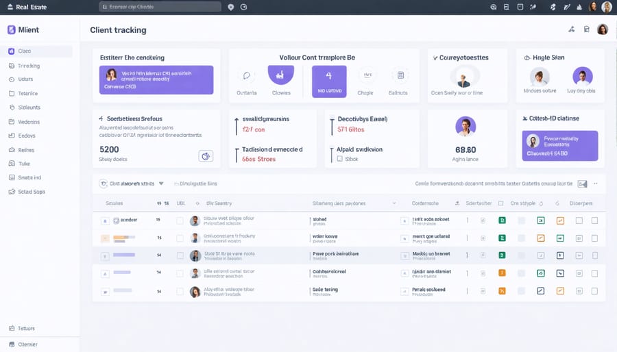 Real estate CRM software interface displaying lead management and client communication tools