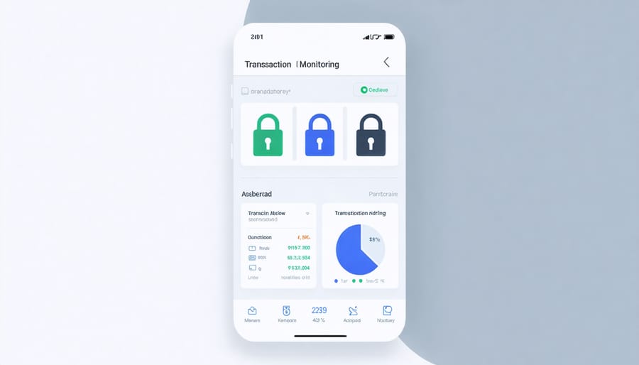 Secure mobile app interface displaying real-time transaction monitoring features