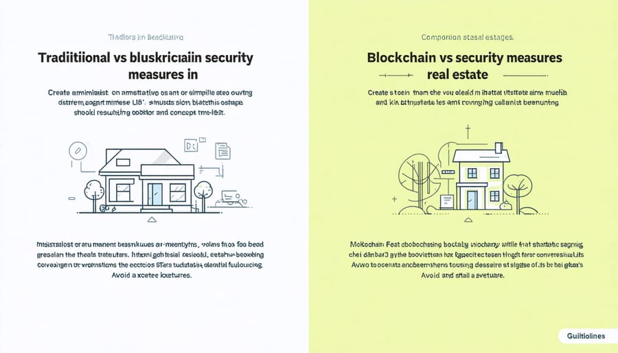 Comparative illustration showing traditional security methods versus blockchain-based security features
