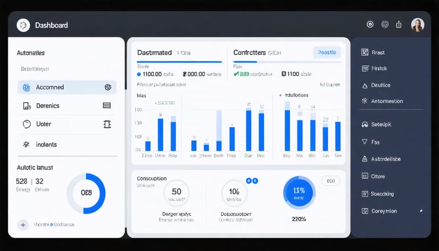 Interactive smart home energy management system interface showing real-time usage data