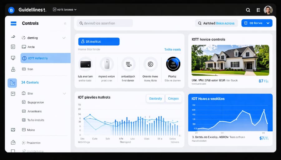 Digital interface of smart property management system displaying various metrics and controls