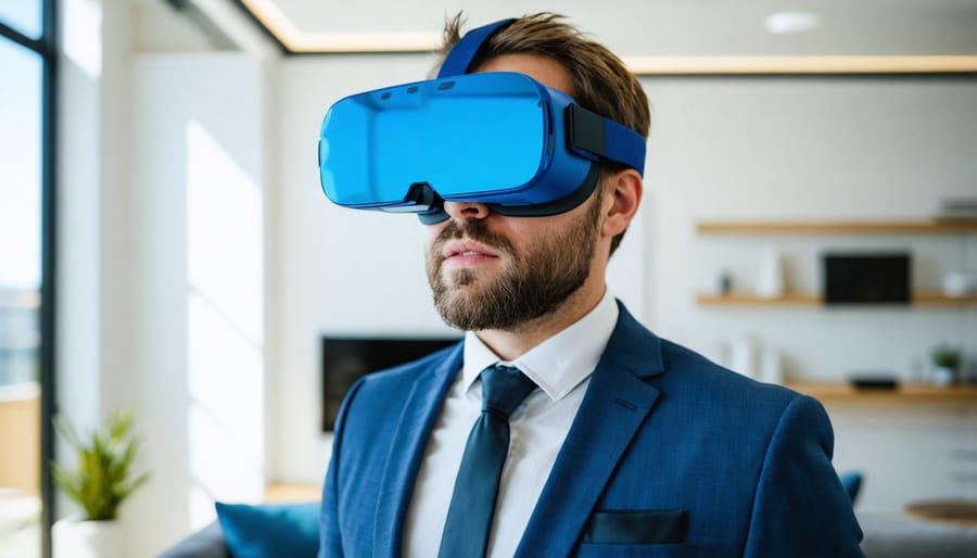 Professional real estate agent demonstrating virtual reality property tour technology