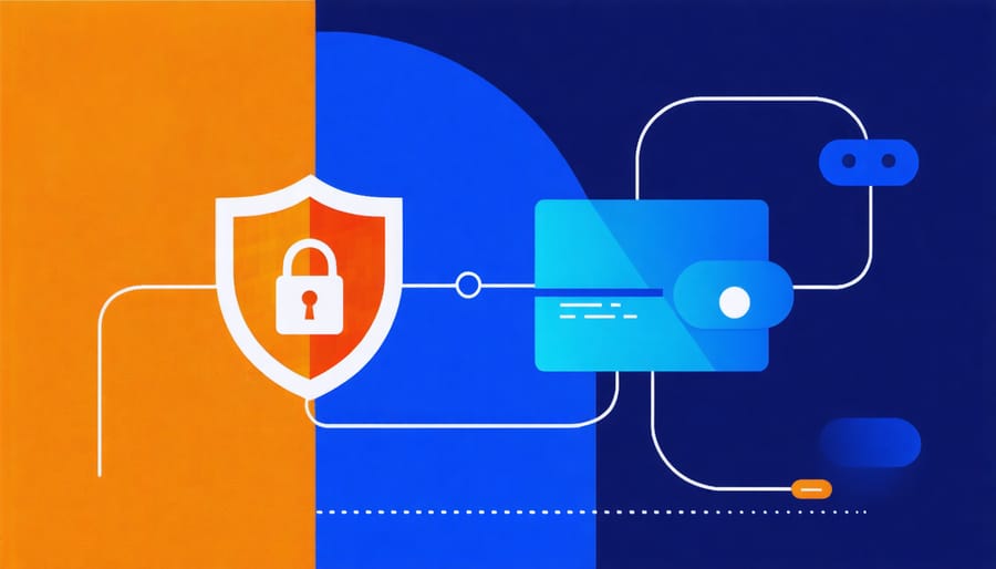 Illustration showing protected wire transfer process with security elements
