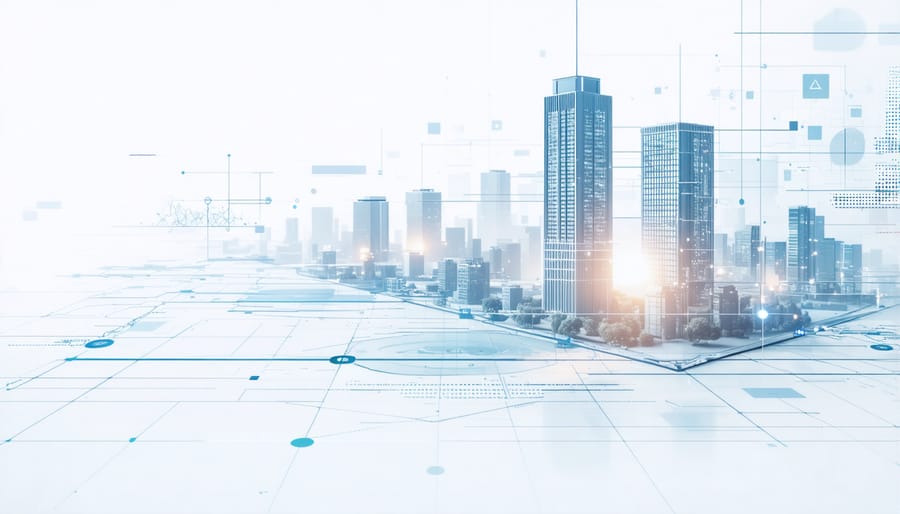 3D visualization of artificial intelligence processing real estate market data and property valuations