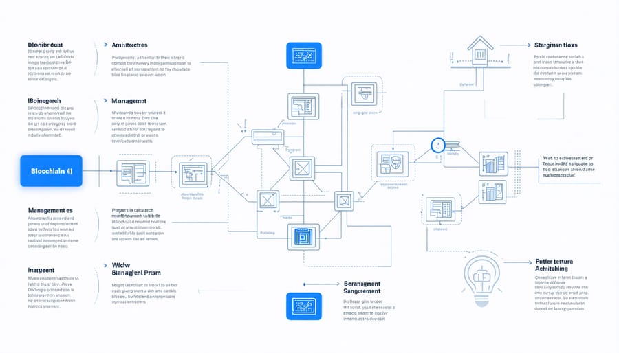 Infrastructure diagram of blockchain property management system components and connections