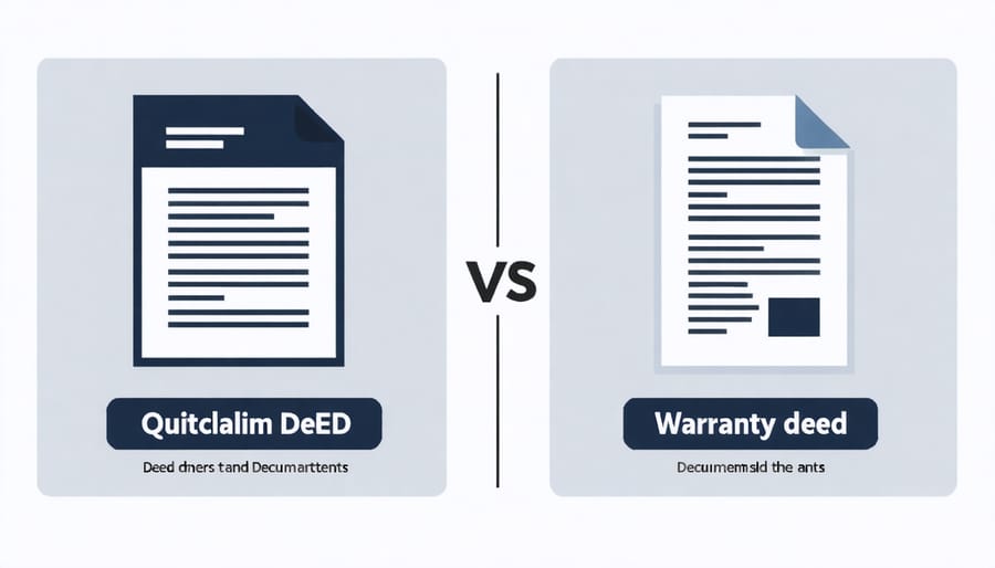 Visual comparison showing key differences between quitclaim and warranty deed documents