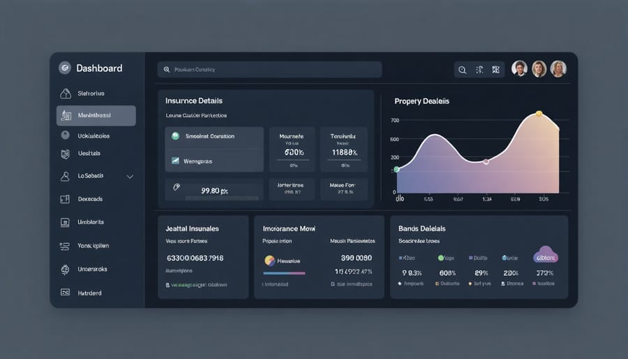 Interactive digital dashboard displaying life insurance policy details and property information
