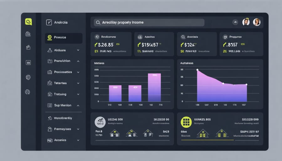 Digital dashboard displaying commercial property financial analytics and ROI charts