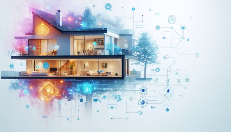 Futuristic visualization of advanced smart home security features