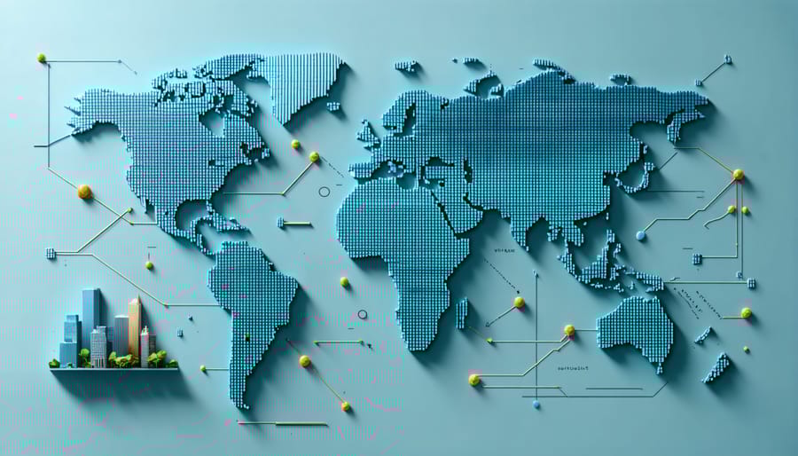 Global map showing international real estate investment flows between major markets