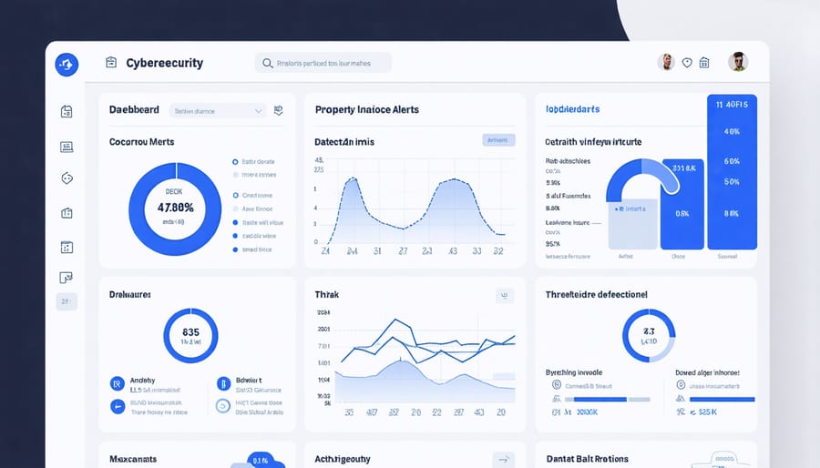 Interactive cybersecurity dashboard displaying real-time insurance data protection metrics