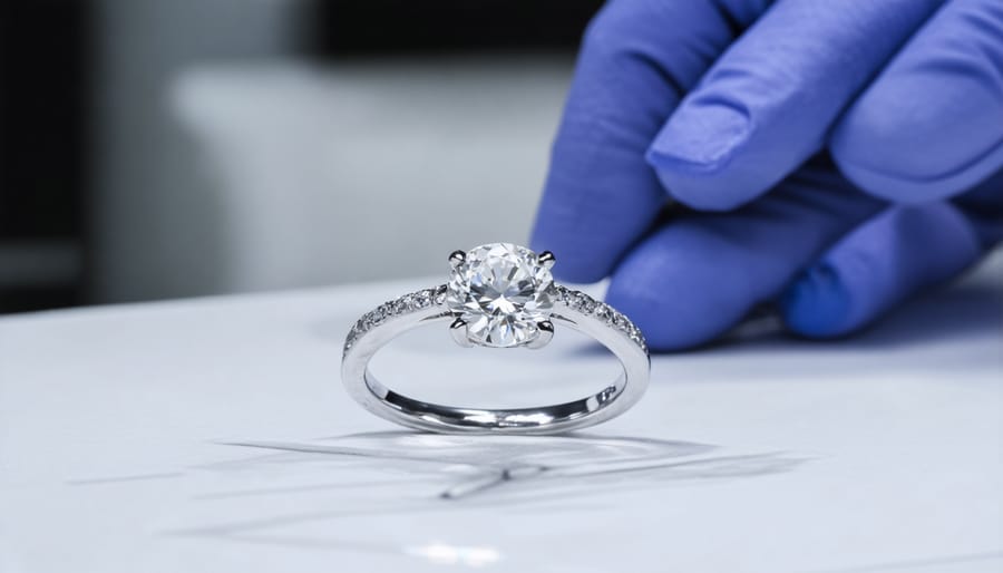 Jeweler using specialized tools to examine and value a diamond ring