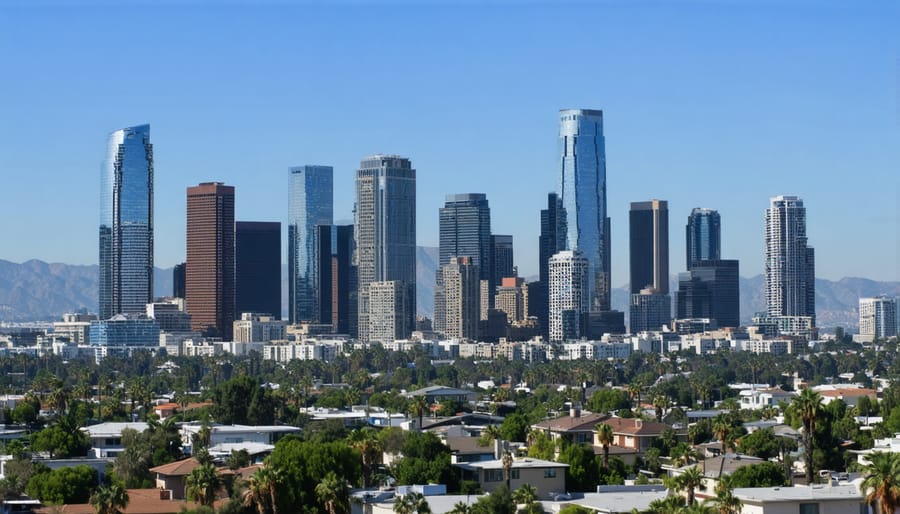 Los Angeles cityscape showing diverse housing types from downtown to residential areas