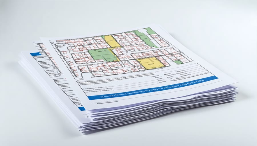 Commercial property legal documents including zoning permits and title documents