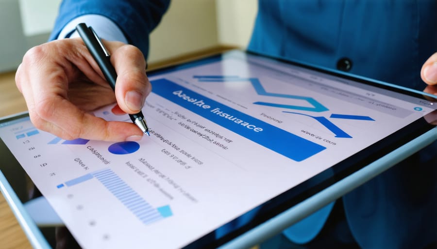 Real estate agent examining mobile security insurance coverage details on digital device