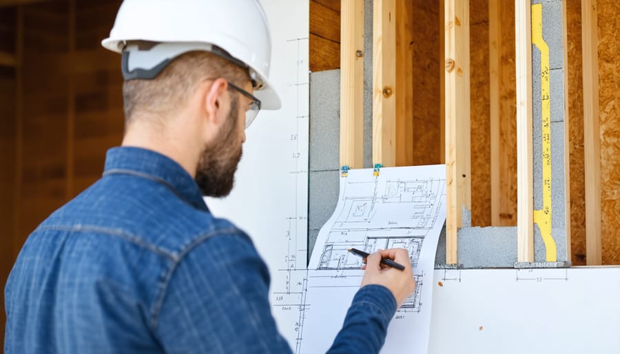Home inspector checking foundation and structural components during property inspection