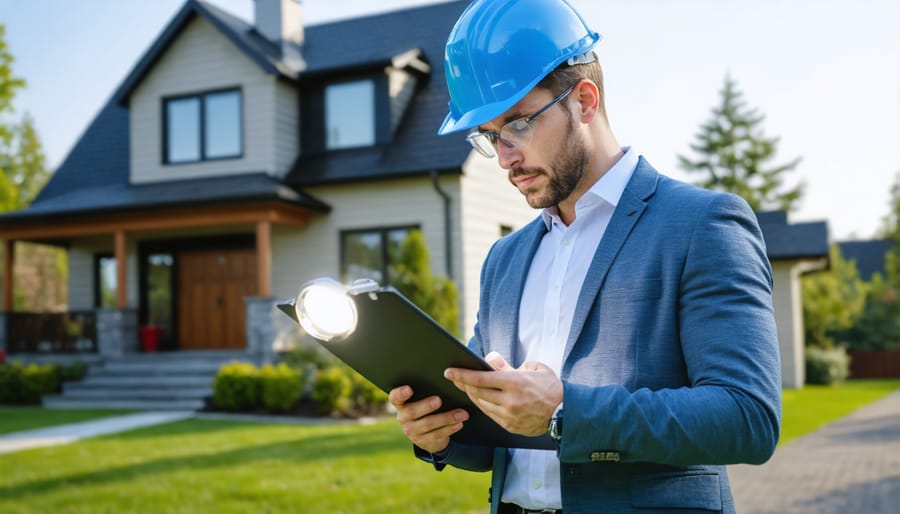 Home inspector conducting detailed property inspection with tools