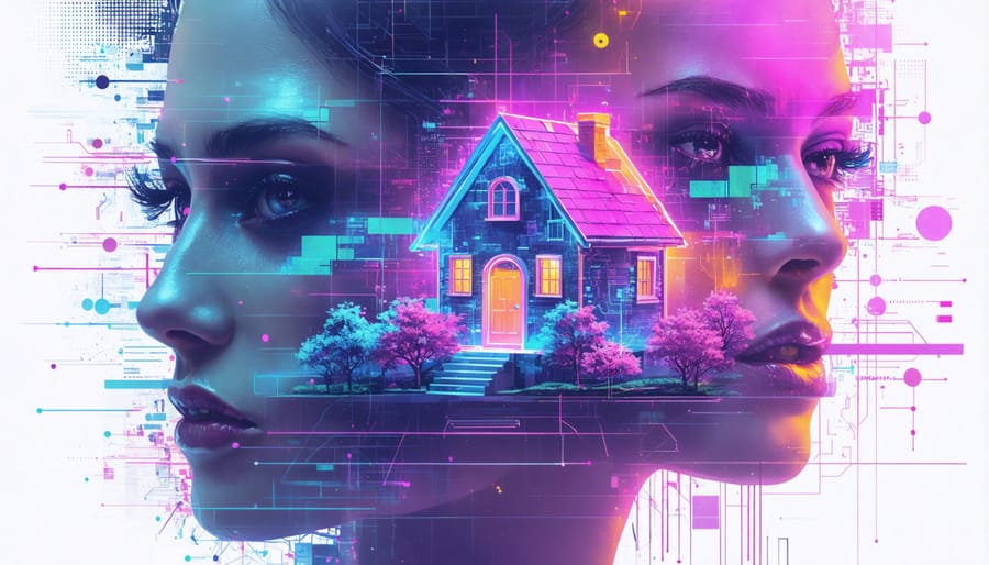 Abstract visualization of digital security measures protecting property technology systems