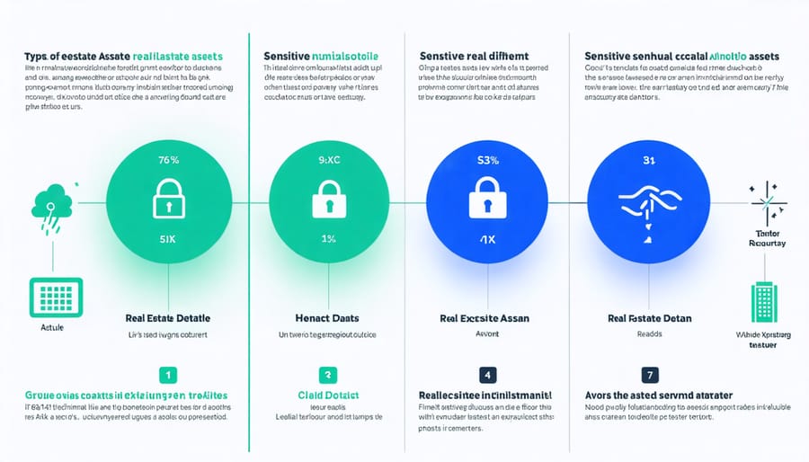 Visual representation of protected real estate data types including financial records and property information