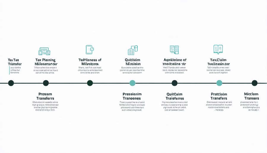 Strategic timeline showing key dates and deadlines for tax planning with quitclaim deeds