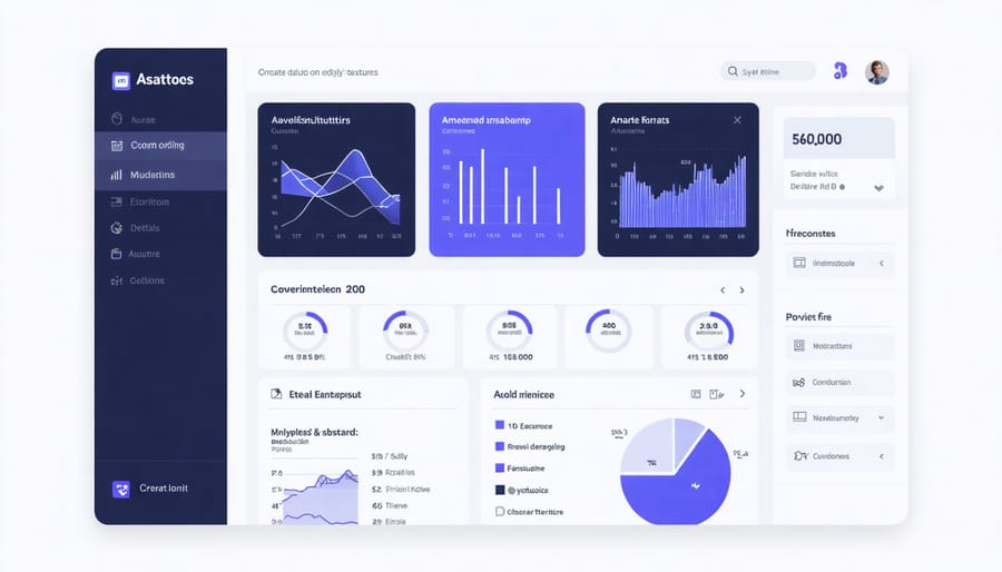 Financial navigator software dashboard displaying real-time property portfolio performance metrics