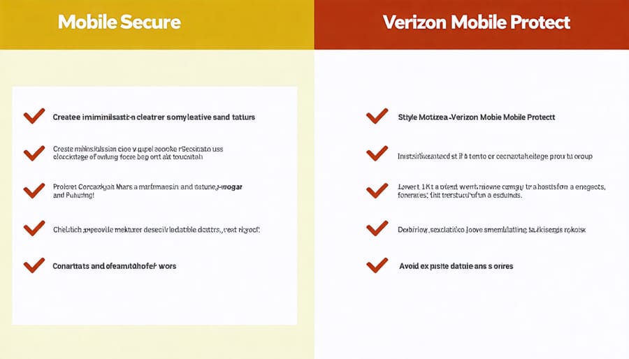Comparison chart of Mobile Secure and Verizon Mobile Protect security features