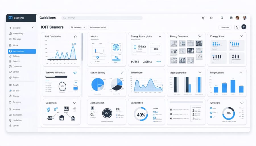 Digital dashboard displaying smart building management system with IoT integration