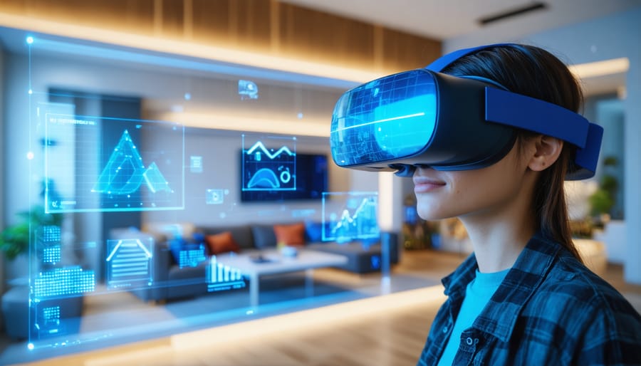 Real estate agent demonstrating virtual reality property tour technology