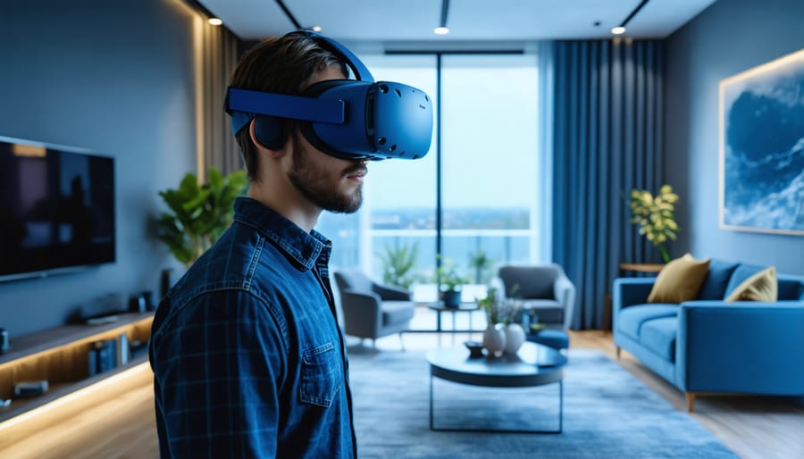 Real estate agent demonstrating virtual reality property tour technology