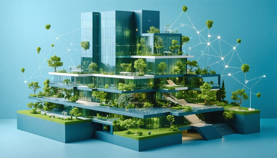 Interactive 3D model showing blockchain-enabled smart building systems