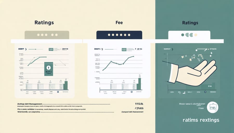 Comparative chart displaying ratings and fees of top debt management companies