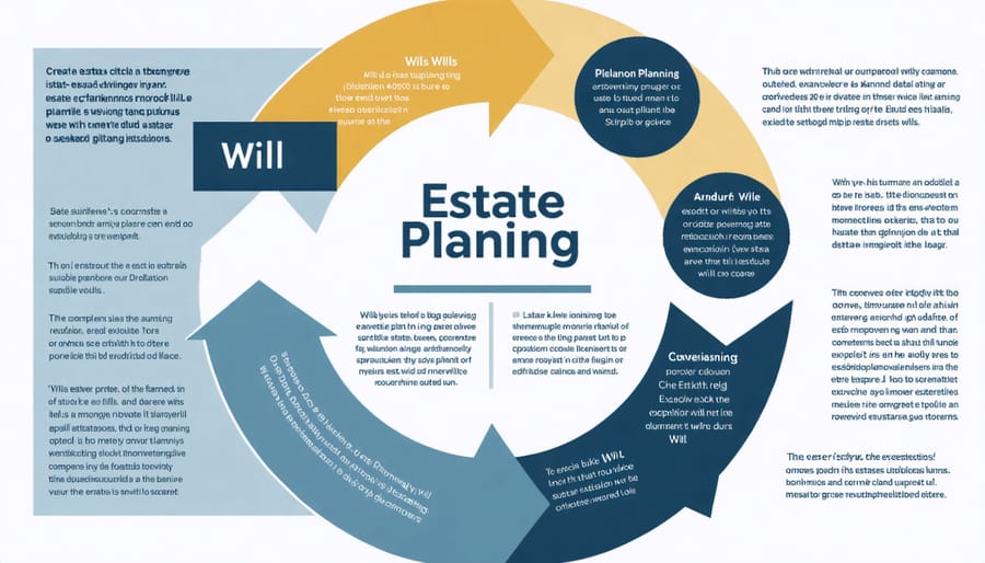 Venn diagram illustrating estate planning components with wills as one element within the broader planning framework