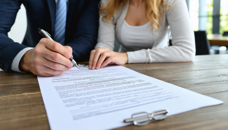 First-time homeowners examining estate planning paperwork and property deed
