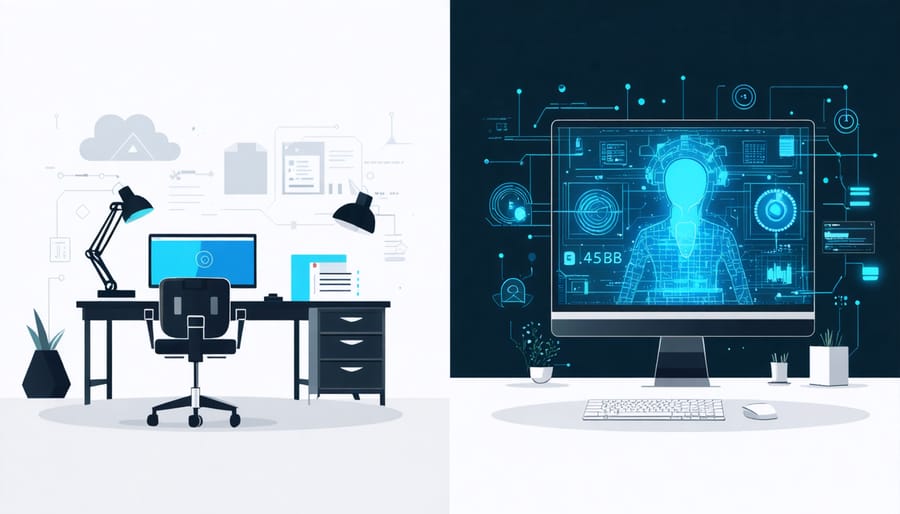 Contrasting visualization of secure versus compromised home healthcare office setup