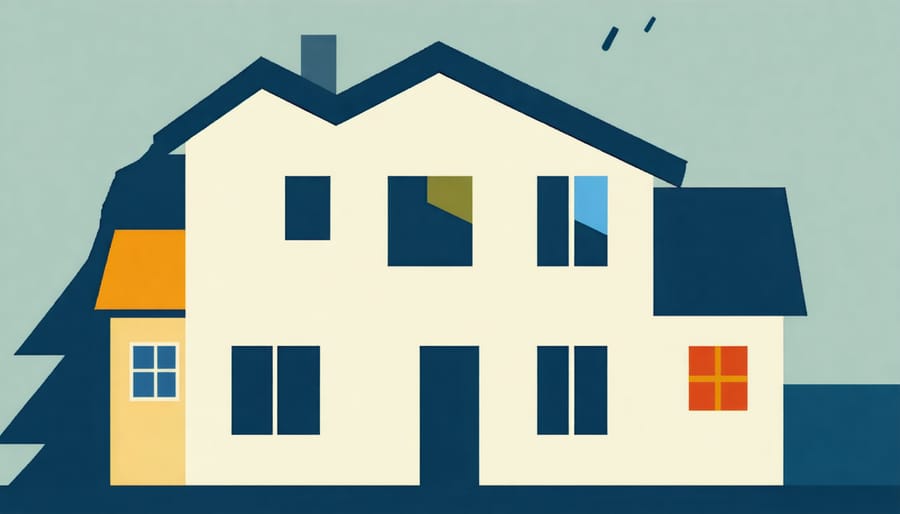 Diagram of a house showing climate resilience improvements like storm shutters and flood barriers