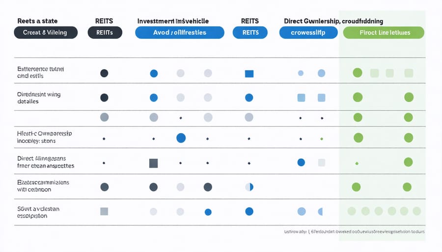 Infographic comparing various real estate investment methods and their characteristics
