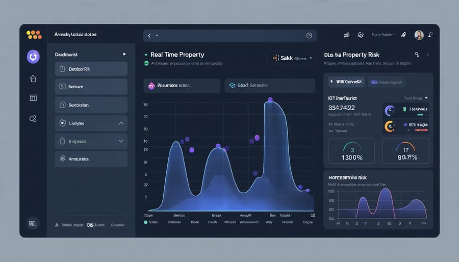 Digital dashboard displaying real-time property monitoring data and risk analytics