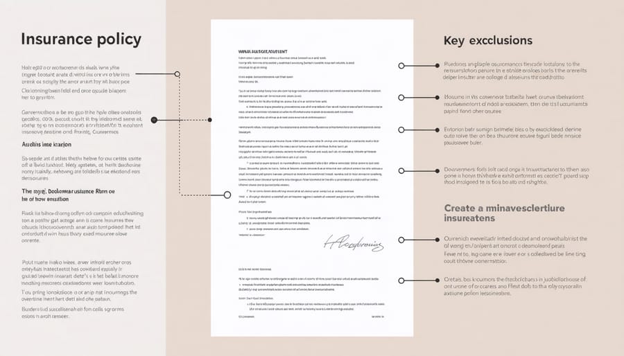 Insurance policy document with highlighted exclusions and important terms