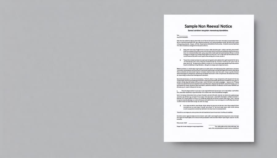 Sample insurance non-renewal notice with important dates and terms highlighted