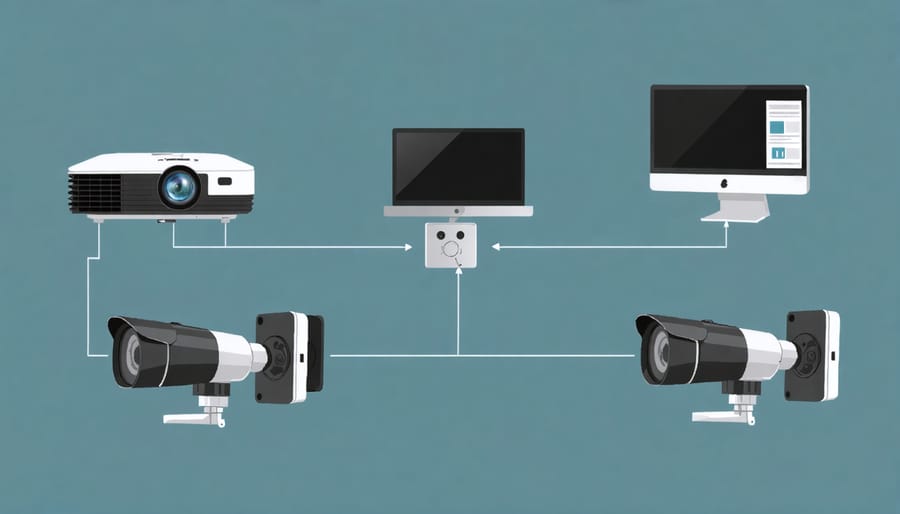 Technical diagram illustrating the key hardware components of a projection-based augmented reality system