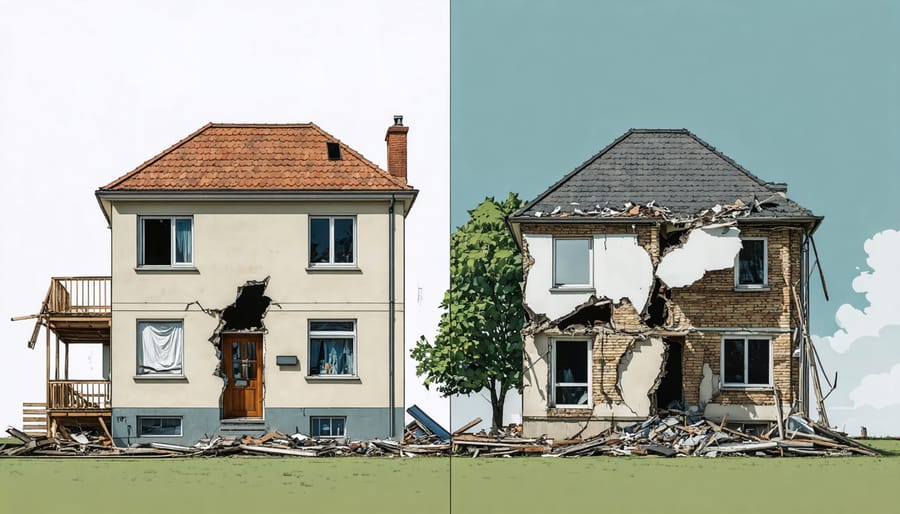 Side-by-side comparison of property damage and insurance coverage protection