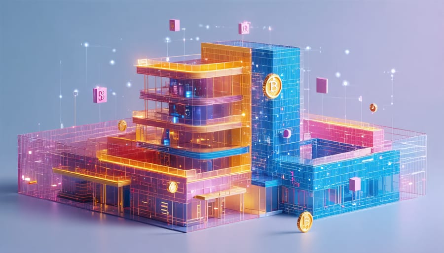 Property tokenization concept showing real estate asset divided into digital shares