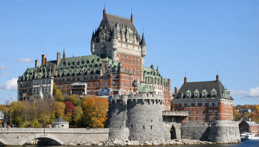 Château Frontenac and historic buildings in Quebec City's old town during winter
